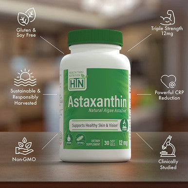 Natural Astaxanthin as AstaZine 12mg NonGMO SoyFree Gluten Free 30 Softgels