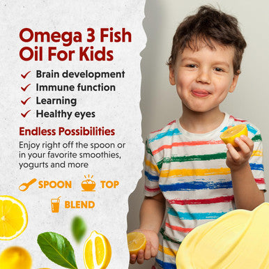 Barlean's Omega Pals Chirpin' Slurpin' Omega 3 For Kids Yummy Lemonade Flavored Children'S Liquid Fish Oil Supplement With 540 Mg Of Epa and Dha For Brain and Eye Health 8 Oz