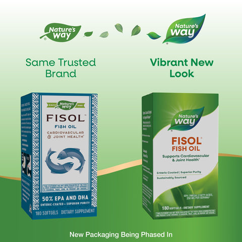 Nature'S Way Fisol Fish Oil Enteric Coated Supports Cardiovascular And Joint Health Mega Potency Omega-3S 180 Softgels (Packaging May Vary)