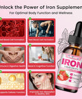 Liquid Iron Supplement For Women Men & Kids Multivitamin Iron Drops With Folate, Vitamin C, B6, B12, Zinc For Anemia, Iron Deficiency, Blood Builder, Energy - Natural Strawberry Flavor, Vegan 4 Fl Oz
