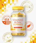 Carlyle Vitamin C And Zinc Gummies | 120 Count | Vegan, Non-Gmo, And Gluten Free Supplement | Natural Lemon Flavor