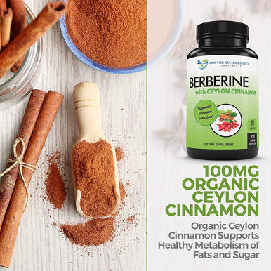 Berberine with Ceylon Cinnamon 1200mg Berberine 100mg Organic Ceylon Cinnamon 120 Veggie Capsules Healthy Immune System Cardiovascular Heart Gastrointestinal Wellness 2 Pack