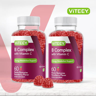Vitamin B Complex Gummies For Adults With Vitamin C, B6, B12, Niacinamide, Folic Acid, Biotin, Calcium - Supports Energy & Metabolism - Vegan, Gluten Free, Gelatin - Chewable Strawberry Flavored