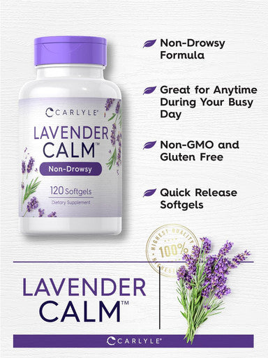Carlyle Lavender Pills | 80 mg | 120 Softgel Capsules | Calm & Non-Drowsy Formula | Non-GMO & Gluten Supplement