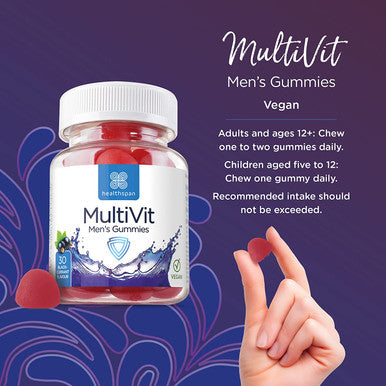 Healthspan Vegan Multivitamin Men's Gummies (1 Month Supply) | Blackcurrant Flavour | Formulated for Men's Health | Support Joints, Muscle & Energy | No Added Sugar