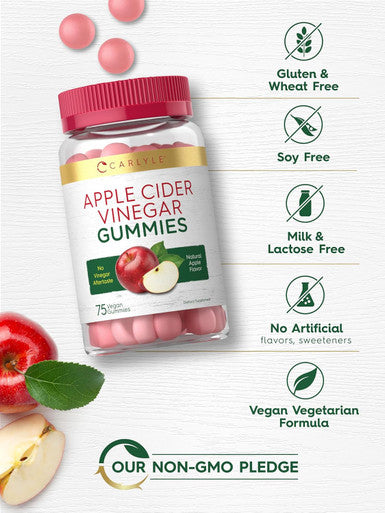 Carlyle Vegan Apple Cider Vinegar Gummies | 75 Count | Apple Flavor | Non-GMO Gluten | ACV Supplement