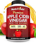 Nutrivein Premium Apple Cider Vinegar Supplements with Mother - 1600 mg - 120 Apple Cider Vinegar Capsules: ACV Pills for Digestion, Keto, Cleansing, and Balanced Nutrition