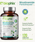 Biophix B-3 Nicotinamide Pantothenate 1350 Mg 120 Vcaps - Clear Skin Series B5 Pantothenic Acid Natural Flush- Nicotinic Amide Niacin - Supports Skin Cell Health