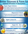 6-In-1 Liposomal Vitamin D3 K2 Calcium Supplement - Plant Based Calcium 600Mg With Vegan Vitamin D 5000 Iu + Vitamin K2 Mk7 + B12, Algae Calcium Magnesium Zinc For Bone, Hear-T, Max Absorption, 1Pack