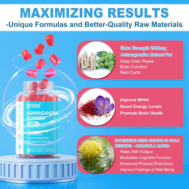 Ashwagandha Gummies 2000Mg, Magnesium Glycinate Gummies For Adults 200Mg, Vitamin B6, Zinc, Rhodiola Rosea, Lemon Balm, - Relaxation Support, Natural Zzz, Brain, Muscle, Stamina, Energy, Sugar Free