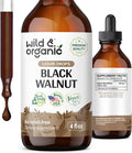 Wild & Organic Black Walnut Tincture - Detox Cleanse W/Black Walnuts - Black Walnut Hull Tincture For Digestive Health - Gut Cleanse Detox W/Black Walnut Hull - Black Walnut Supplement - 4 Oz
