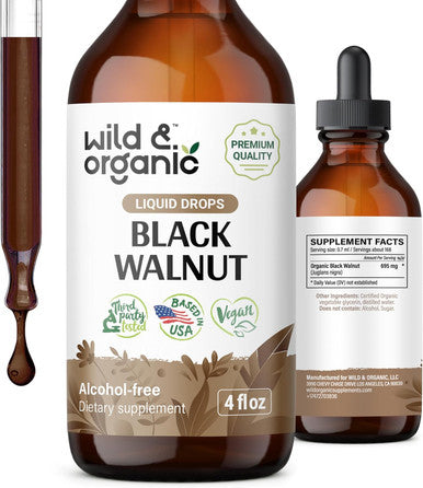 Wild & Organic Black Walnut Tincture - Detox Cleanse W/Black Walnuts - Black Walnut Hull Tincture For Digestive Health - Gut Cleanse Detox W/Black Walnut Hull - Black Walnut Supplement - 4 Oz