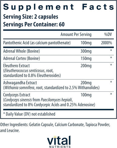 Vital Nutrients Adrenal Support | Adrenal Support Supplements for Gland Function and Cortisol Management | Supports Energy and Stress Levels | Gluten Dairy Soy | 120 Capsules