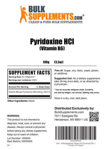 BulkSupplements Vitamin B6 50mg (Pyridoxine ) Powder - Memory Vitamins for Men - B6 Vitamins - B6 Vitamins (100 Grams 3.5 oz)