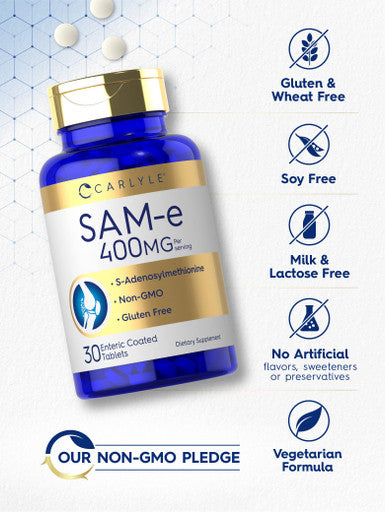 Carlyle Sam-E 400Mg 30 Tablets S-Adenosylmethionine Pills Vegetarian Non-Gmo Gluten Free Supplement