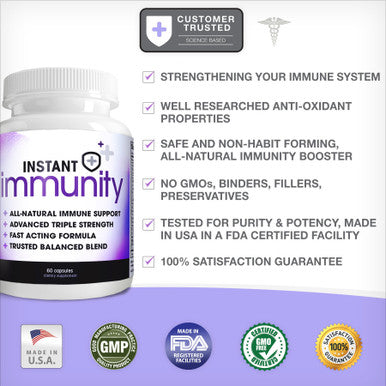 Instant Immunity 20in1 Immune System Booster Wellness Formula with Cats Claw Quercetin Vitamin C and Olive Leaf Extract 60ct