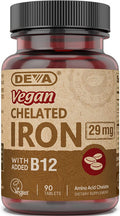DEVA Vegan Chelated Iron with Added Vitamin B-12, Dietary Supplement, 29 mg, 90 Count