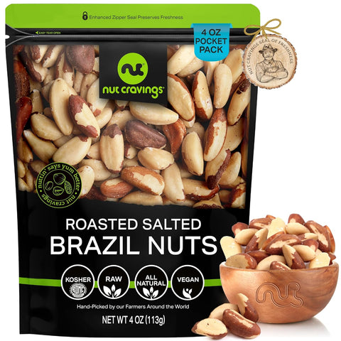 NUT CRAVINGS - Raw Brazil Nuts, Unsalted, No Shell, Whole, (16oz - 1 LB) Packed Fresh in Resealable Bag - Kosher Healthy Snack, Food Assortments