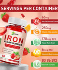 Iron Supplement For Women, Vegan Iron Gummies Gummy 65Mg And 250Mg Vitamin C With Vitamin A, B-Complex, Zinc & Folate For Iron Deficiency, Anemia, Energy Boost, Promote Sleep, Non-Gmo