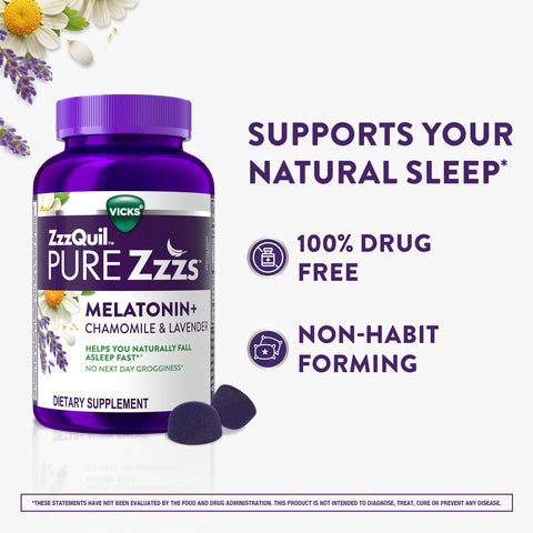 Zzzquil Pure Zzzs Melatonin Gummies Sleep Aid Melatonin 2Mg With Chamomile & Lavender Melatonin Sleep Gummies Sleep Aids For Adults Wildberry Vanilla Flavored 72 Sleep Gummies