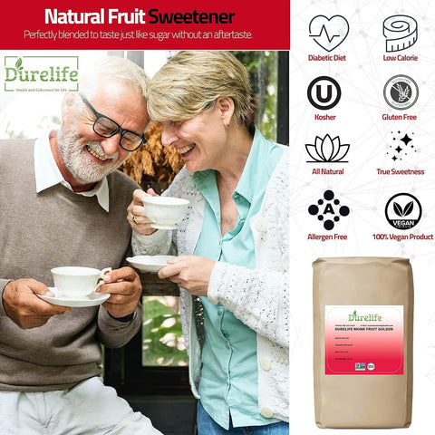 Durelife Golden Monk Fruit Sweetener, 1:1 Sugar Replacement, Keto Diet Friendly, Zero Calorie, Kosher Sugar Substitute, Golden - 10 lb Bulk Size