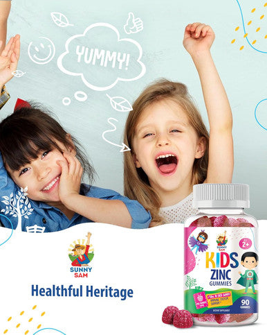 SUNNY SAM Zinc Gummies For Kids - Chewable Zinc Gummy Supplement For Children Immune Support - Low Sugar Natural Antioxidant Non-Gmo Zinc Vitamin Chewables For Toddlers & Teens