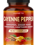 Aumeto Cayenne Pepper Capsules - Ultra complex with Cinnamon Ginger Cardamom Hawthorn Berry - Support Digestion Circulation & Overall Wellness (180 count (pack of 1))