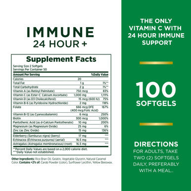 Nature's Bounty Immune 24 Hour + 24 Hour Immune Support From Ester C 100 Rapid Release Softgels 100 Count