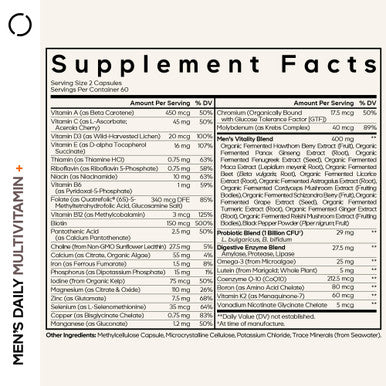 Codeage Mens Daily Multivitamin Supplement, 25+ Vitamins & Minerals For , Organic Foods Vitamins For Men, Vitamin A, B Vitamins, Vitamin C, D, E, K, Probiotic, Zinc, Omega-3, 120 Capsules