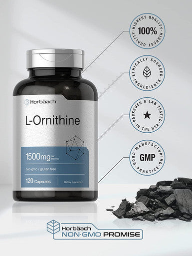 L-Ornithine 1500mg | 120 Capsules | Non-GMO & Gluten Free Supplement | Free Form L-Ornithine | by Horbaach