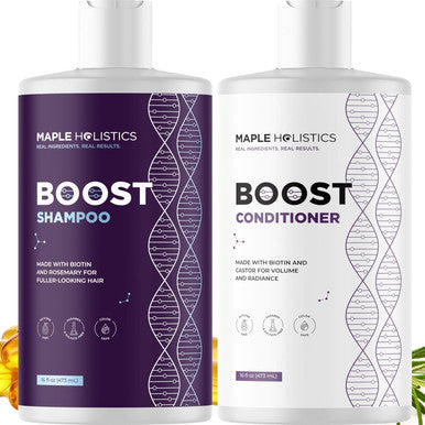 Boost Biotin Hair Oil Plus Advanced Biotin Shampoo And Conditioner Set - Hair Thickening Oil With Castor And Rosemary Plus Volumizing Biotin Shampoo For Men And Women Bundle