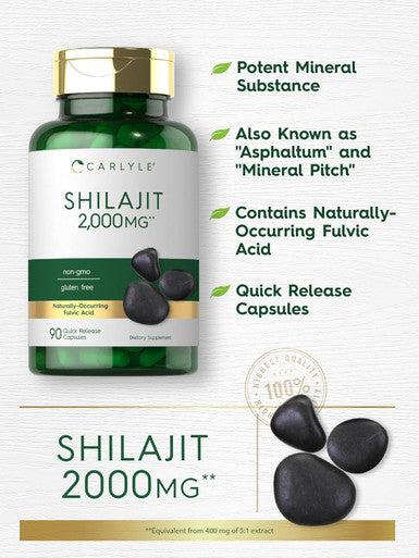 Carlyle Shilajit Capsules | 2000mg | 90 Count | Non-GMO and Gluten