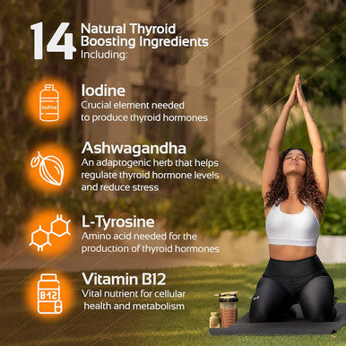 Cognitune Thyroid Support Complex Supplement - Thyroid Support for Women and Men - Boost Energy Focus Metabolism - Iodine Supplements for Thyroid + B12 Selenium Zinc Copper Ashwagandha L-Tyrosine & More