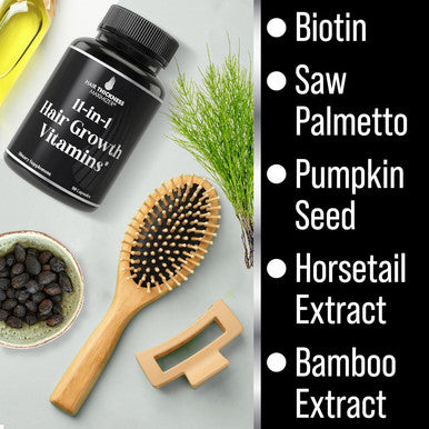 Hair Thickness Maximizer 11-In-1 Vegan Hair Growth Vitamins With Biotin 5000Mcg Pumpkin Seed Saw Palmetto & Bamboo Extract Hair Strengthening Supplement - Hair Vitamins For Thicker Hair Growth
