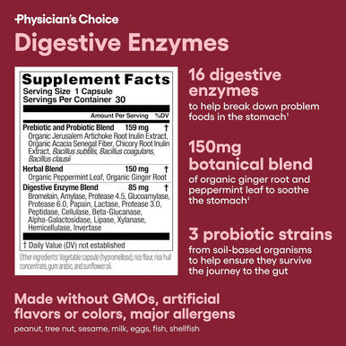 Physician'S Choice Digestive Enzymes - Multi Enzymes Bromelain Organic Prebiotics & Probiotics for Digestive Health & Gut Health - Bloating & Meal Time Discomfort - Dual Action - All Diets - 30 CT