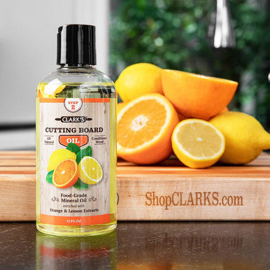 Cutting Board Oil (12oz) by CLARK'S | Enriched with Lemon & Orange Oils | Food Grade Mineral Oil |Butcher Block Oil & Conditioner
