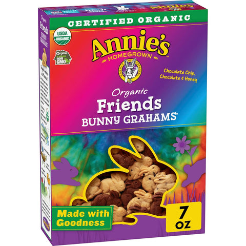 Annie's Organic Friends Bunny Grahams, Chocolate Chip, Chocolate, and Honey Baked Graham Snacks, 11.25 oz
