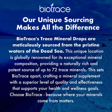 BioTrace Dead Sea Trace Mineral Drops | 72+ Concentrated Trace Minerals, Ionic Liquid Magnesium, Chloride, Potassium | Low Sodium | Energy, Electrolytes, Hydration | 96 Day Supply, 8.12 Fl Oz
