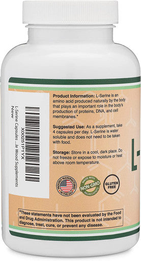 LSerine Capsules Third Party Tested 2000mg Servings Used in Clinical Study 180 Count 500mg per Capsule Amino Acid for Serotonin Production and Brain Support by Double Wood Supplements