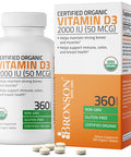 Bronson Vitamin D3 2,000 IU (1 Year Supply) for Immune Support, Healthy Muscle Function & Bone Health, High Potency Organic Non-GMO Vitamin D Supplement, 360 Tablets