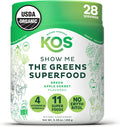 Kos Organic Super Greens Powder Erythritol Free - Plant Based Superfood Blend With Spirulina Chlorella & Wheatgrass - Usda Certified Organic Green Juice Smoothie - Apple Flavor - 28 Servings
