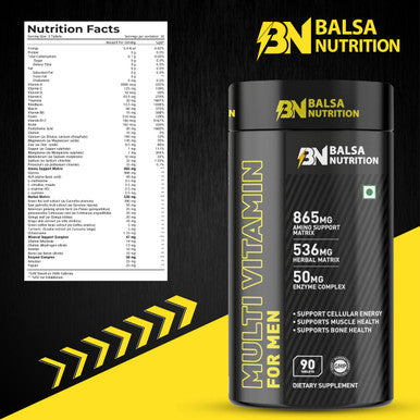 Balsa Nutrition Men's Multivitamin- 90 Tablets |Essential Daily Support For Men's Health, Boosts Immunity, Muscle Recovery, Bone Health, Mental Focus, Cellular Energy & Vitality |Non- GMO, Gluten Free