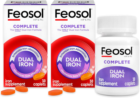 Feosol Complete Iron Supplement Caplets Bifera Iron for High Absorption Heme and NonHeme Dual Action Minimizes 1 Per Day for Energy and Immune System Support Made in USA 30 Count
