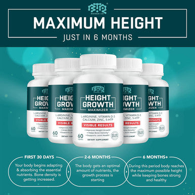 Height Growth Maximizer, Calcium, Vitamin D3 And Zinc Blend Pills, Bone Growth Supplement For Kids And Teens, Bone Strength, Density Support, Gmo-Free, Gluten-Free, Made In Usa, 60 Caps