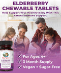 Maryruth Organics Elderberry + Vitamin C Chewable Tablets | Sambucus nigra | Black Elderberry for Immune Support | 3 Month Supply | Gluten | Non-GMO | 90 Servings