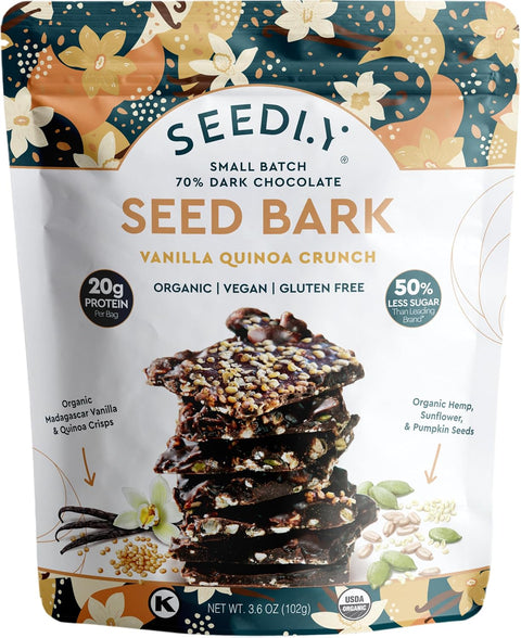SEEDLY Organic 70% Dark Chocolate Snacking Bark with 20g Protein 50% less sugar Celtic Sea Salt Keto Vegan Snacks GlutenFree Low Carb Paleo NonGMO SteviaFree No Weird Additives 3.6oz (Pack of 3)