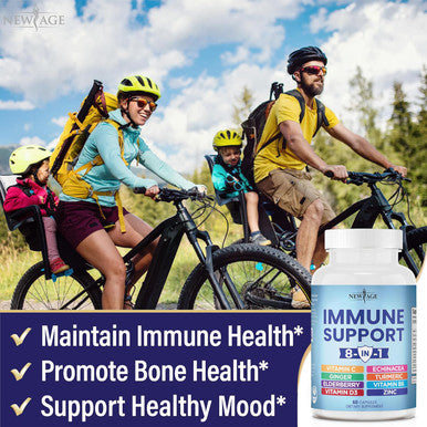 Age 8 In 1 Immune Support Booster Supplement With Echinacea, Vitamin C And Zinc 50Mg, Vitamin D 5000 Iu, Turmeric Curcumin & Ginger, B6, Elderberry 120 Count (Pack Of 2)