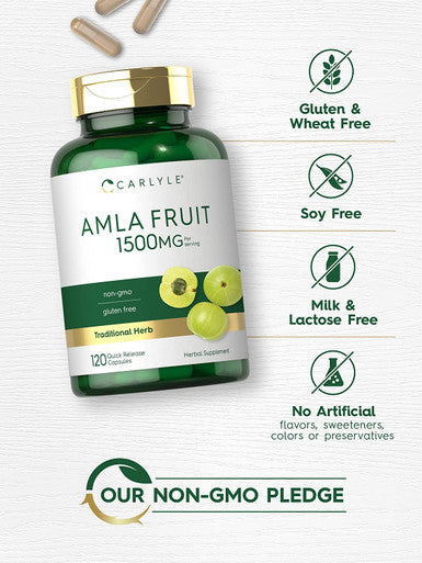 Carlyle Amla Capsules | 1500mg | 120 Count | Amalaki Fruit | Non-GMO and Gluten Free Supplement