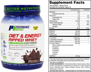 Performance Inspired Nutrition Diet Energy Ripped Whey Protein 25G Powerful Formula