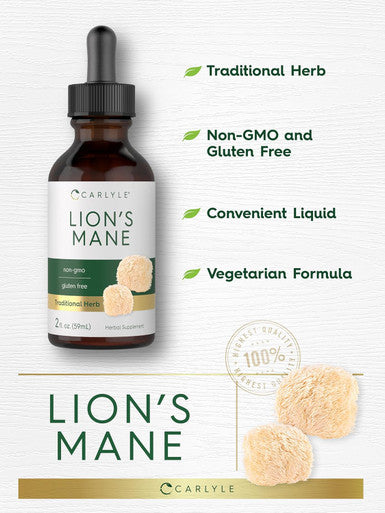 Carlyle Lions Mane Mushroom Supplement | 2 Fl Oz | Liquid Extract Tincture | Vegetarian | Non-GMO Gluten